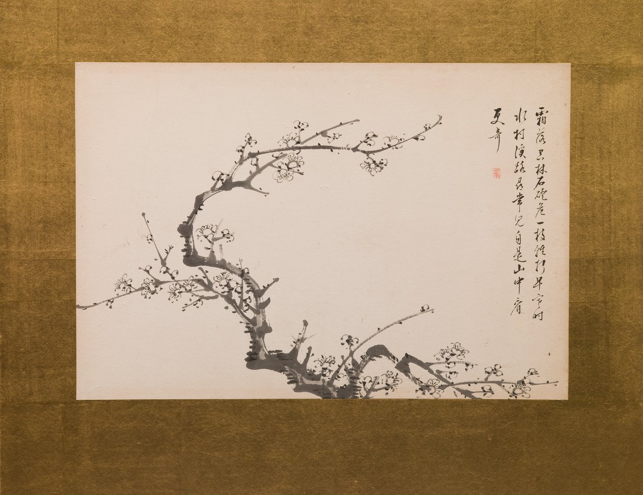 Fleurs de prunus, paravent, panneau 3 sur 4, période Edo 1844 (encre sur papier) (voir aussi 752778-82) - Yamamoto Baiitsu