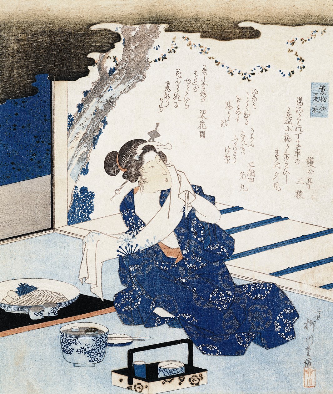 Courtisane portant un yukata, panneau mural décoré d