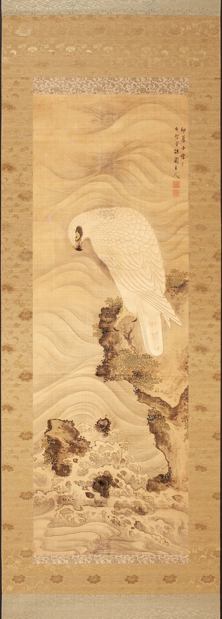 Yanagisawa Kien. Aigle de mer sur un rocher avec des vagues - Yanagisawa Kien