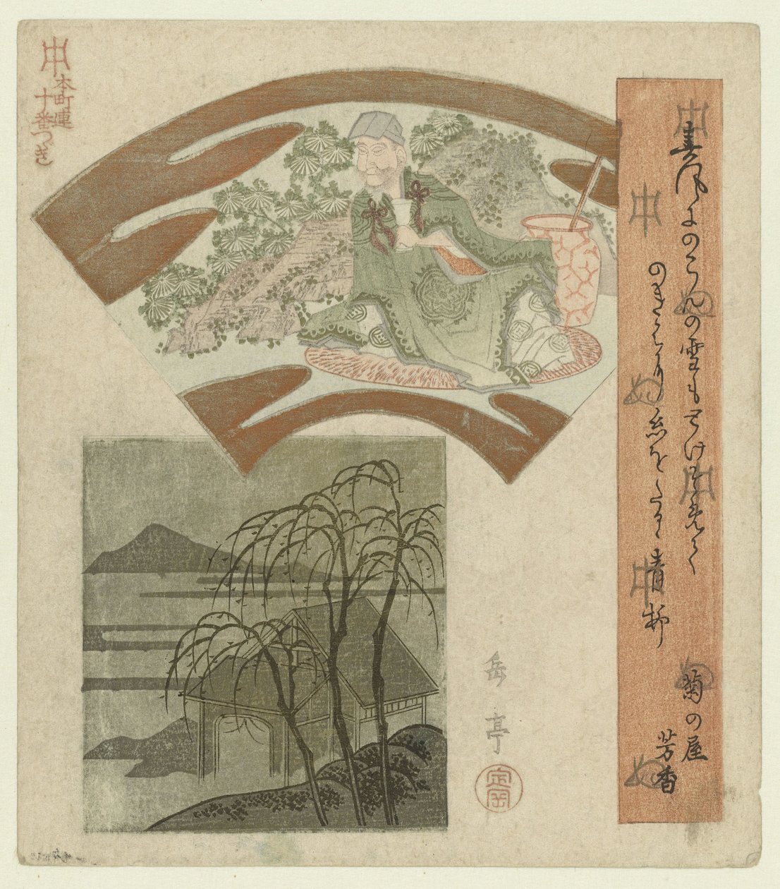 Un sage chinois et un paysage avec des saules - Yashima Gakutei