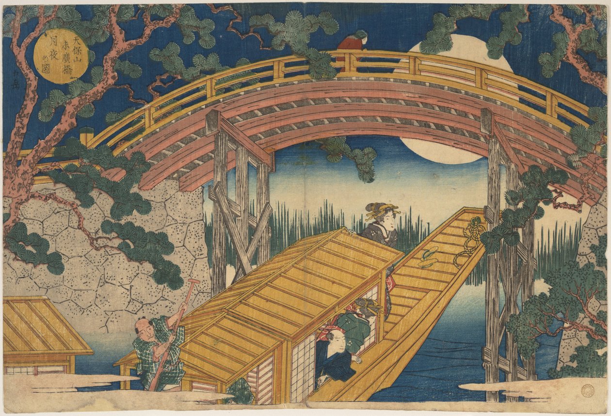 Vue au clair de lune du pont Suihiro, Tempozan - Yashima Gakutei