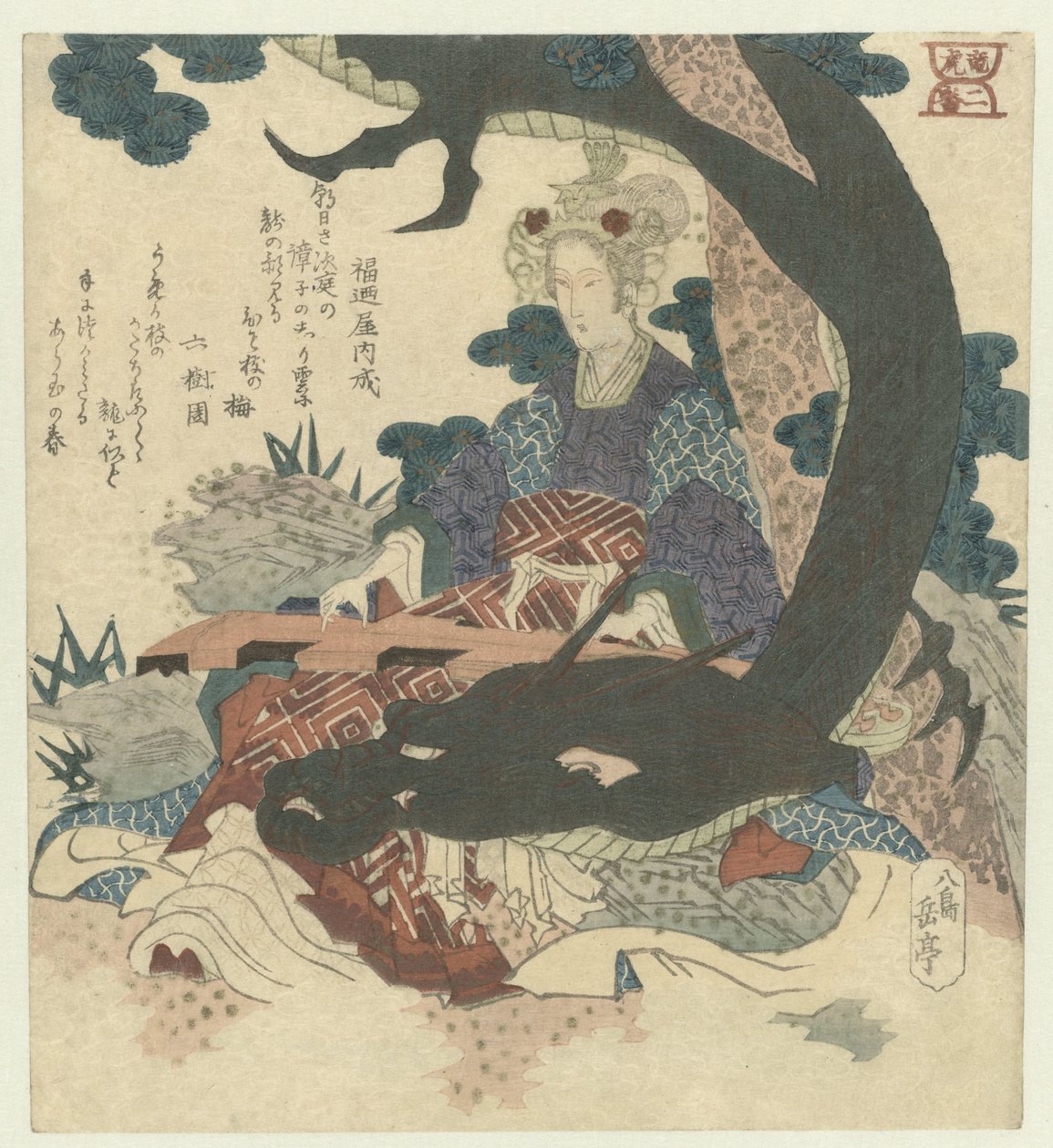 Numéro deux : Femme chinoise avec dragon - Yashima Gakutei