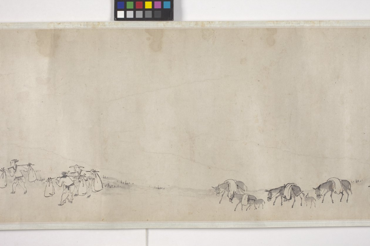 Cent ânes transportant du grain, rouleau, vers 1700 - Ye Yin