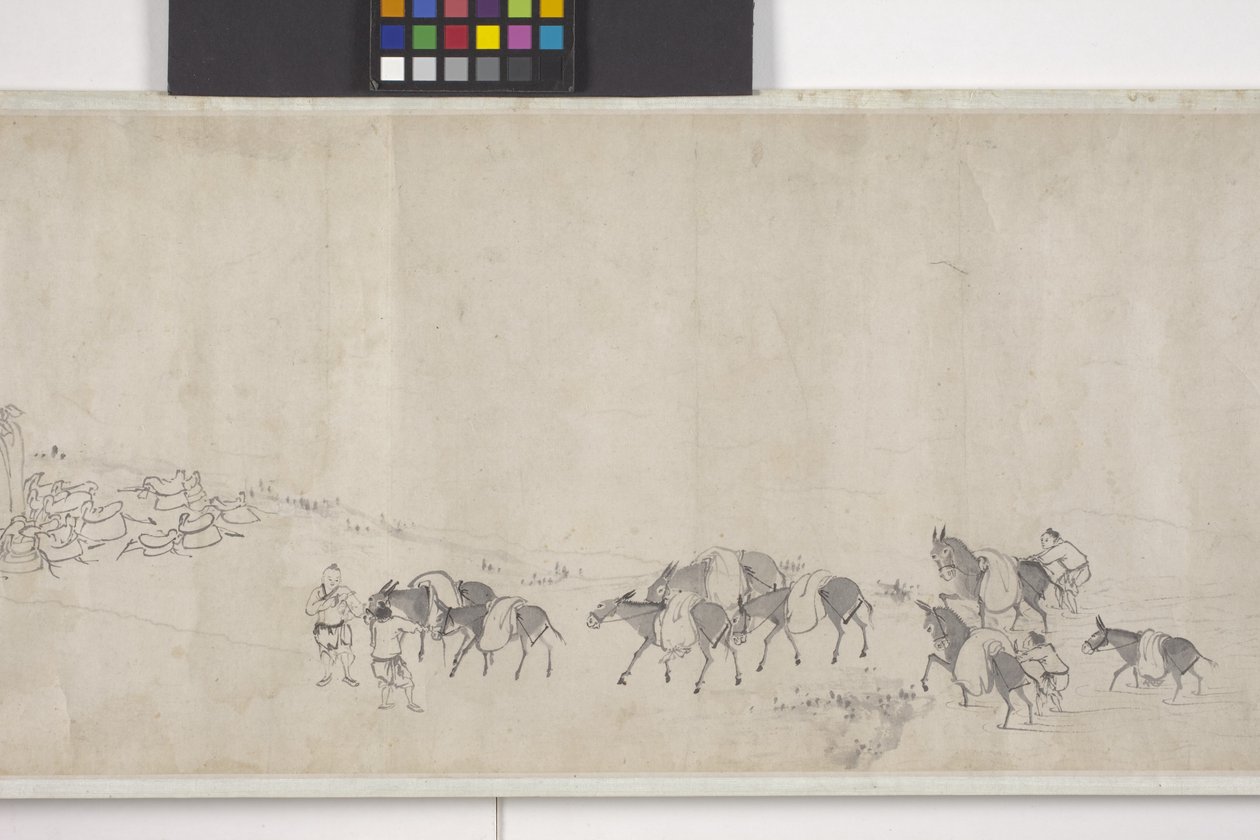 Cent ânes transportant du grain, rouleau à main, vers 1700 - Ye Yin