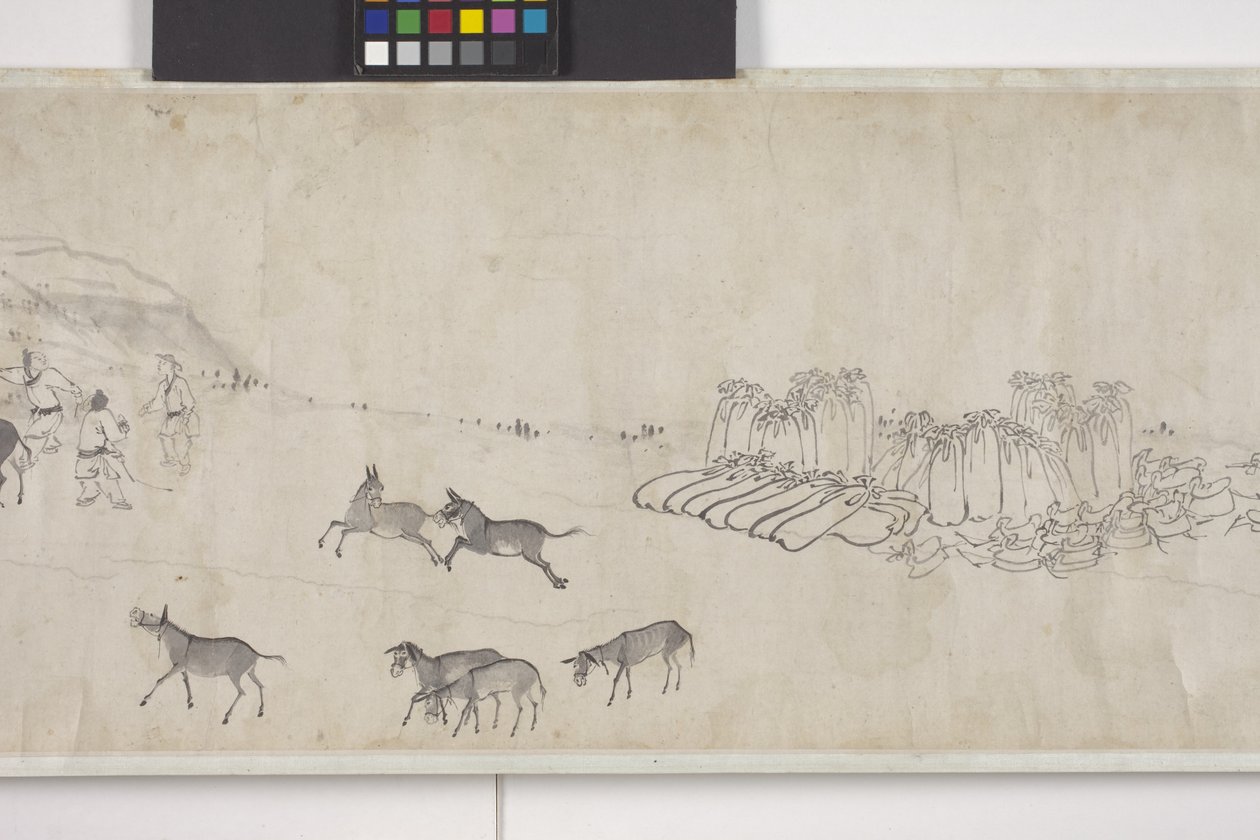 Cent ânes transportant du grain, rouleau à main, vers 1700 - Ye Yin