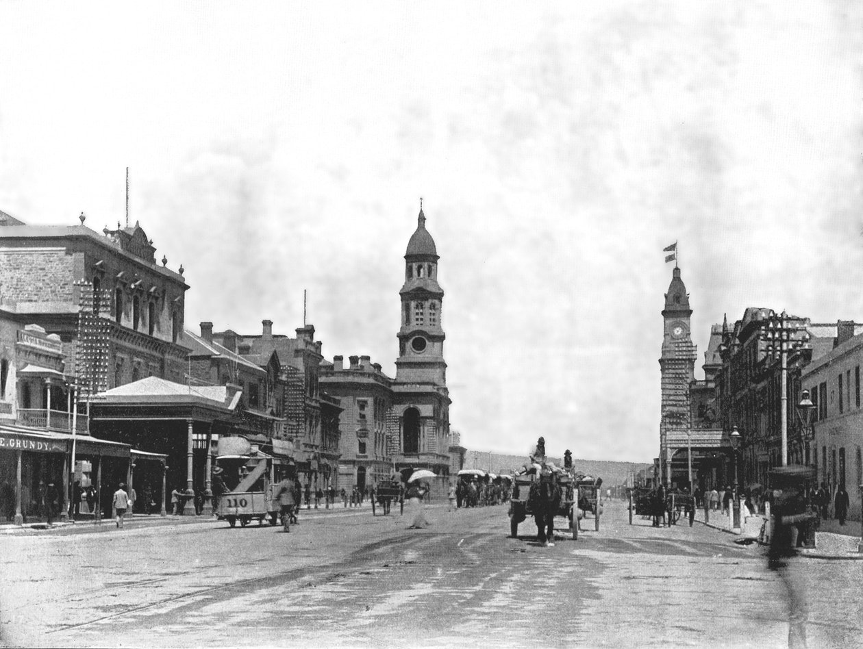 King William Street vers le sud, Adélaïde, Australie, 1895 - York and Son