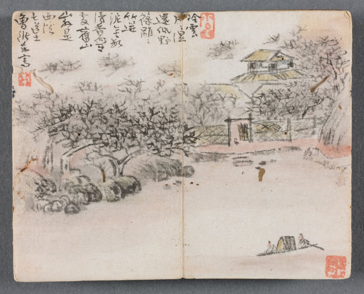 Album miniature avec figures et paysage (Paysage avec deux bateliers) - Zeng Yandong