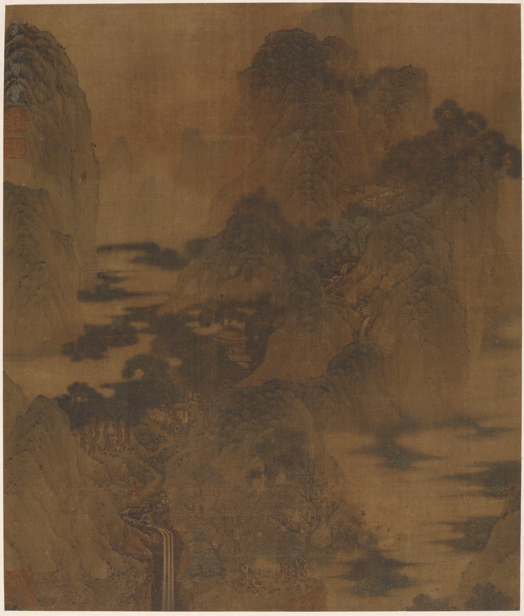 Paysage : gorge de montagne, brume, un ruisseau et des bâtiments, dynastie Ming, 17ème siècle - Zhang Hong