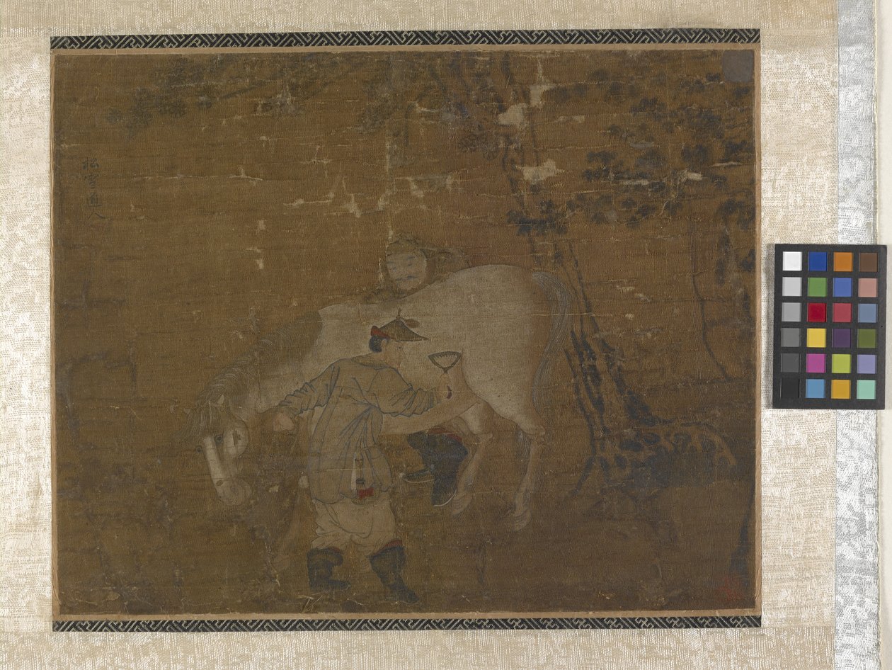 Palefreniers peignant un cheval blanc - Zhao Mengfu Chao Meng Fu or