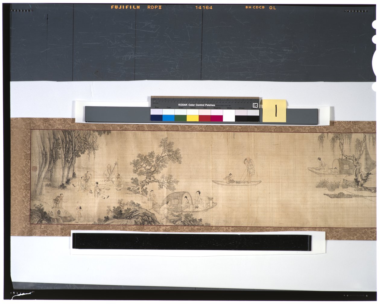 Vie des pêcheurs le long de la rivière, XVIIIe siècle (encre et couleur sur soie, rouleau à main) - Zhou Shanguan