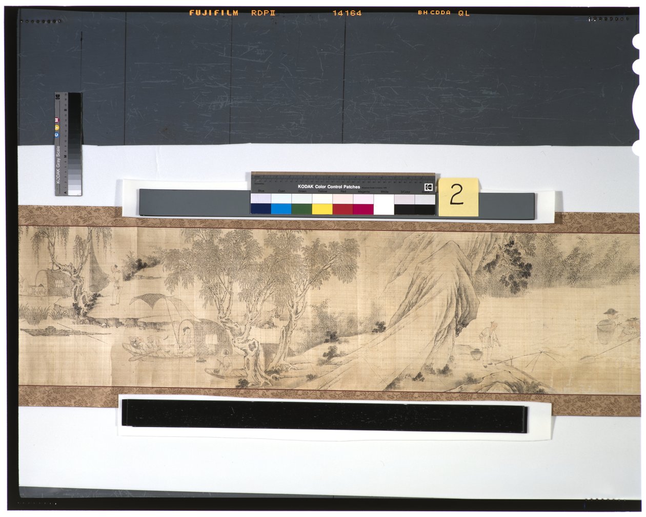 Vie des pêcheurs le long de la rivière, XVIIIe siècle (encre et couleur sur soie, rouleau à main) - Zhou Shanguan
