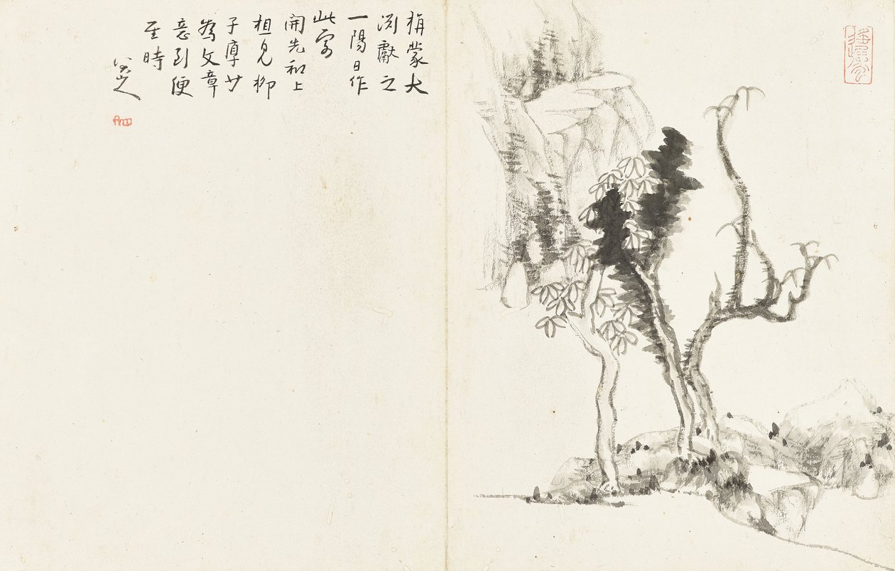 Paysages et fleurs, album de six feuilles - Zhu da Bada Shanren
