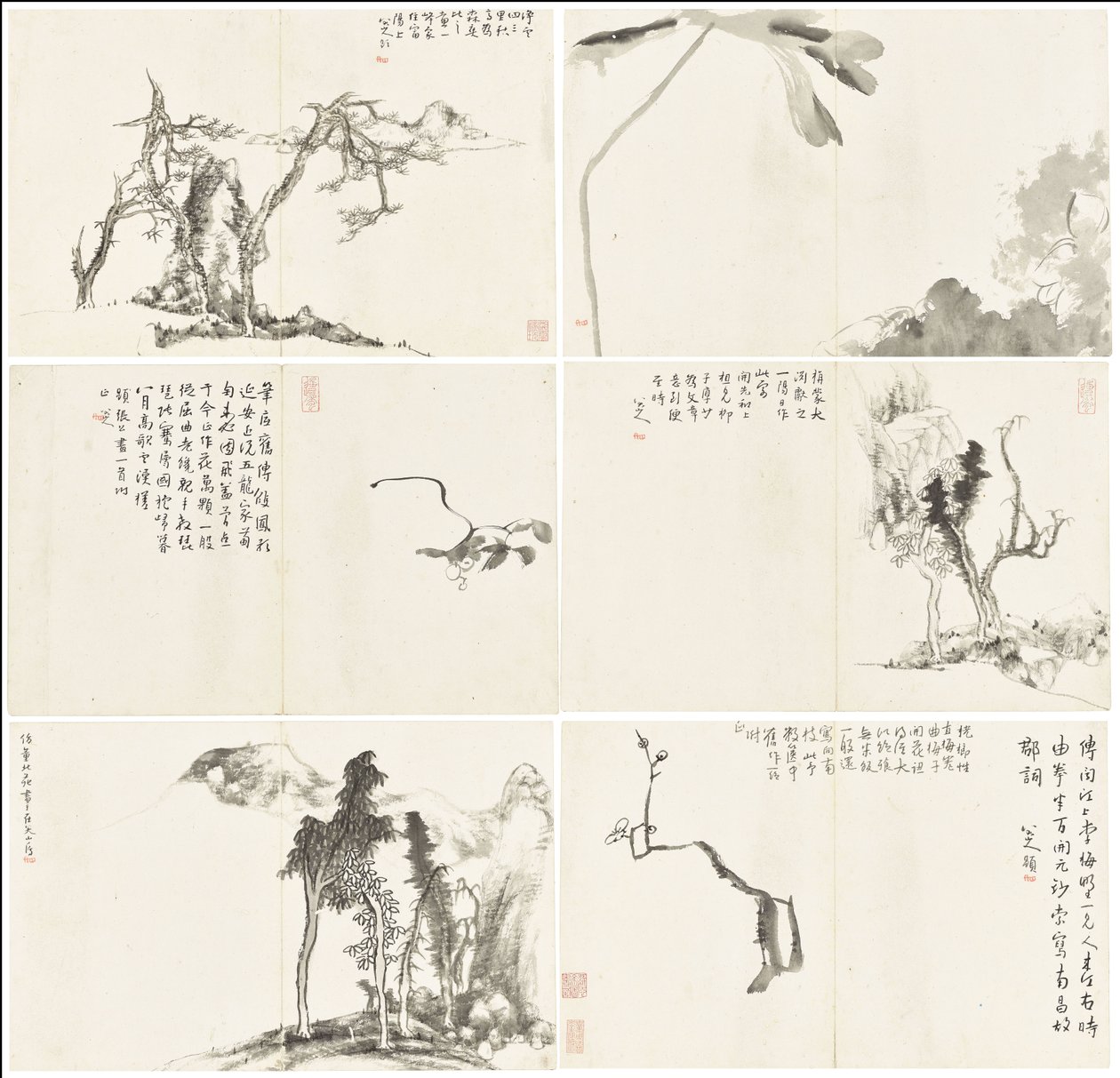 Paysages et Fleurs, album de six feuilles - Zhu da Bada Shanren