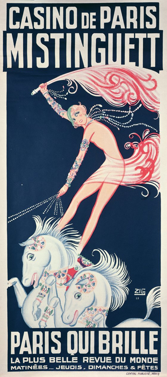 Affiche publicitaire pour Mistinguett au Casino de Paris - Zig