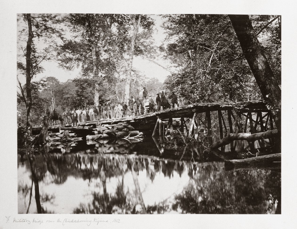 Un pont militaire sur le Chickahominy, Virginie, États-Unis, vers 1862 - Ferdinand Georg Waldmuller