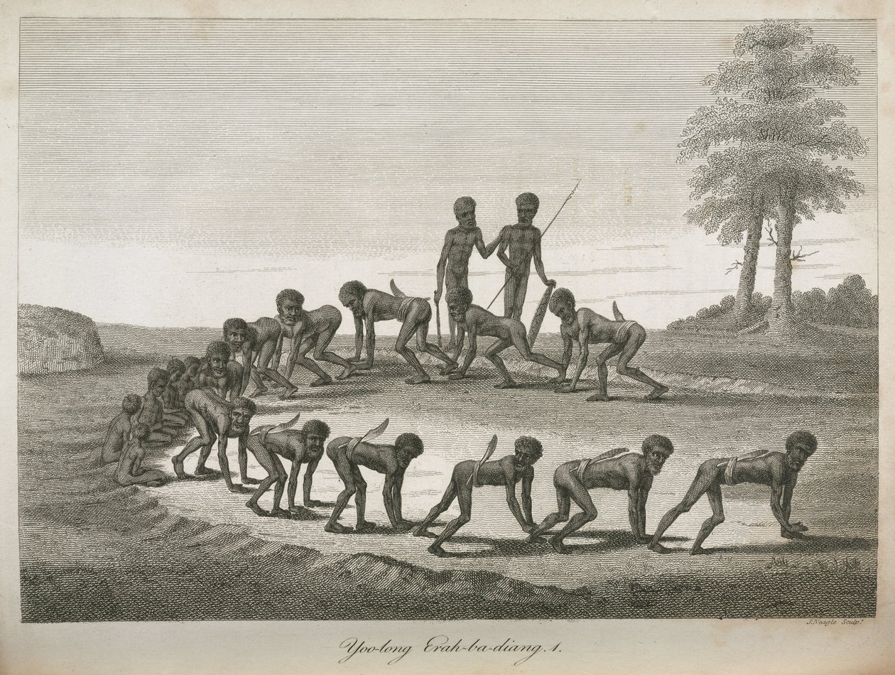 Hommes aborigènes imitant des chiens, Australie - Frederick (attr. to) Barnard