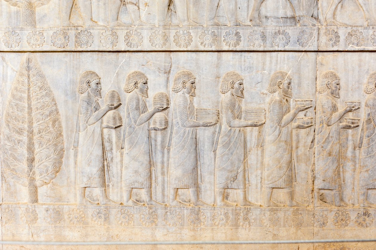 Relief ancien des Achéménides ; délégation des Ioniens ; Palais Apadana ; site archéologique ; ancienne ville perse Persépolis ; site du patrimoine mondial de l