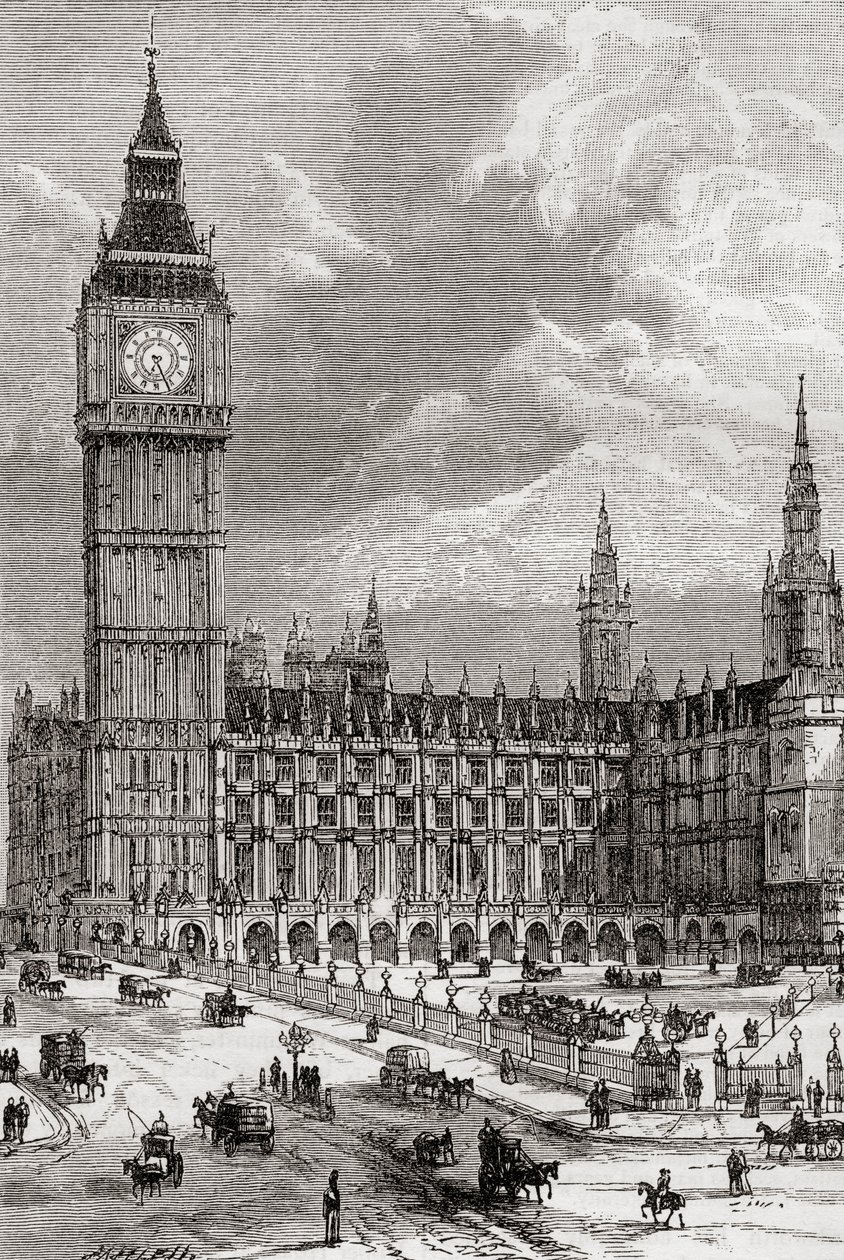 Big Ben et les Chambres du Parlement, Londres, Angleterre, vus ici au 19ème siècle - . .