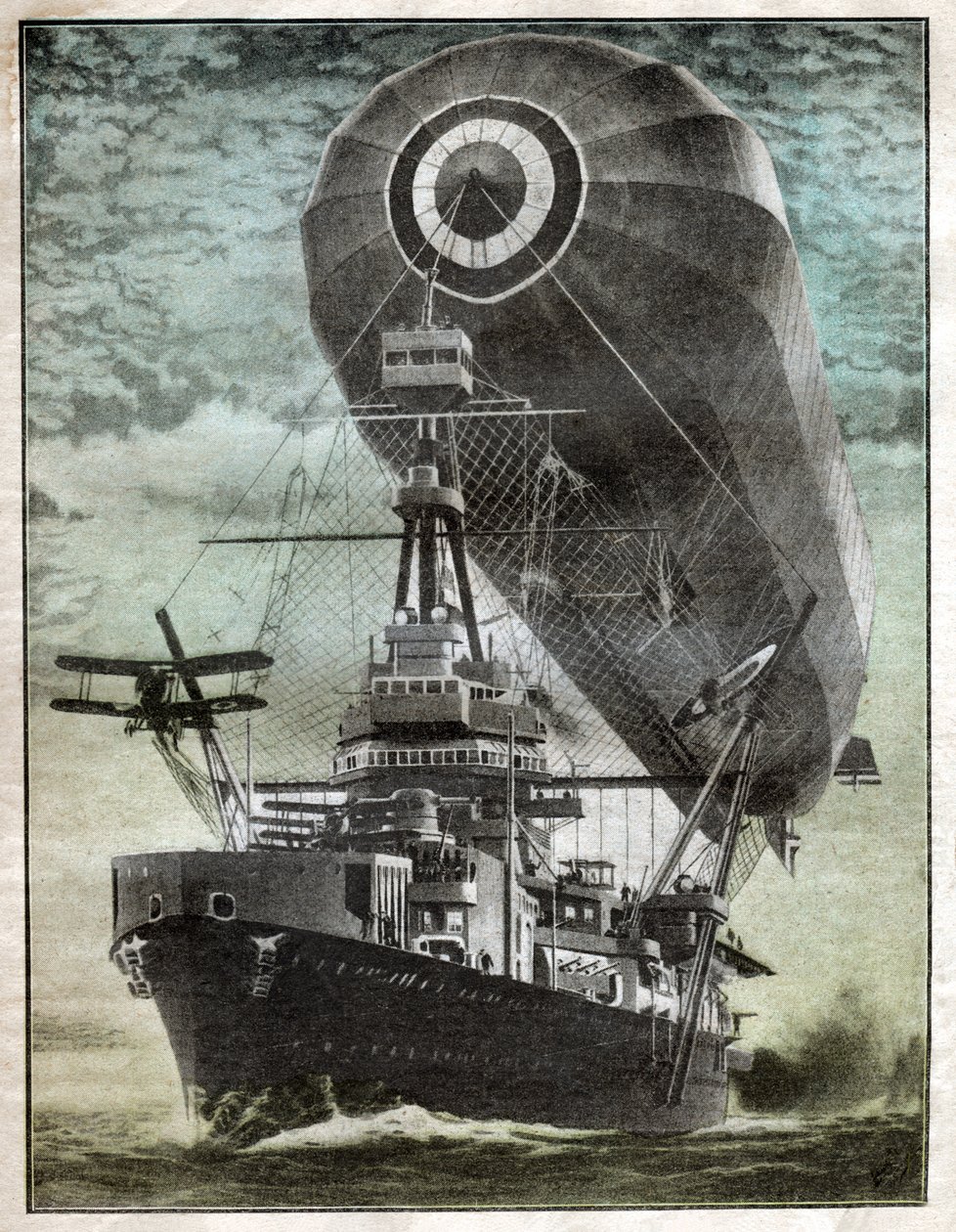 Cuirasse britannique avec un dirigeable et un avion. Projet de navire de guerre. 1924 (illustration) - . .