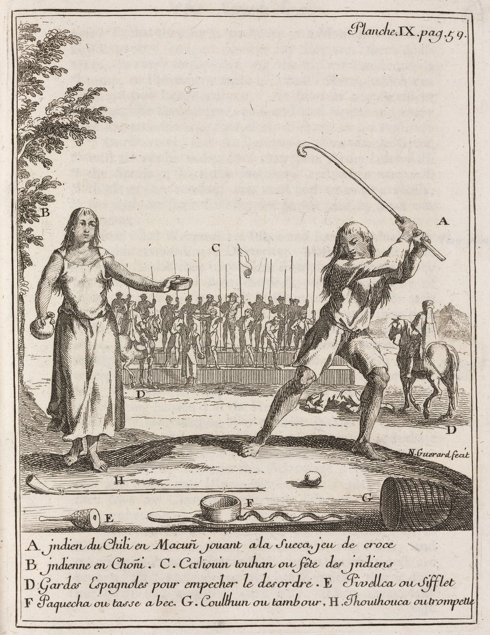 Indien chilien jouant à un type de hockey - Frederick (attr. to) Barnard