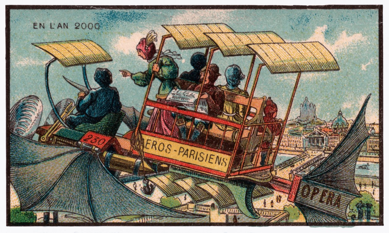 Bus volant à Paris, vers 1910 - . .