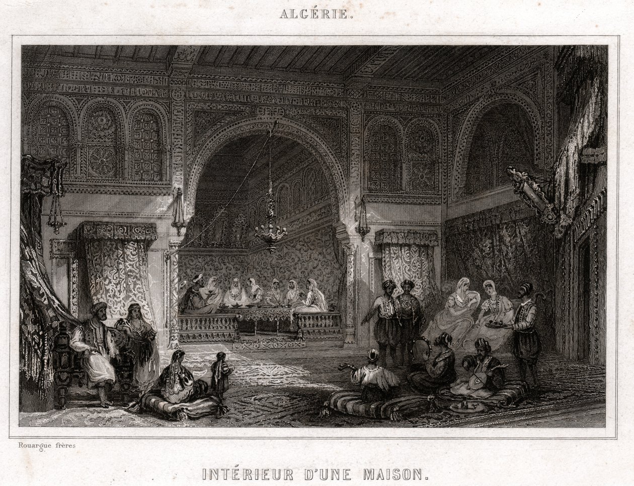 Intérieur en Algérie, vers 1840 (gravure) - . .