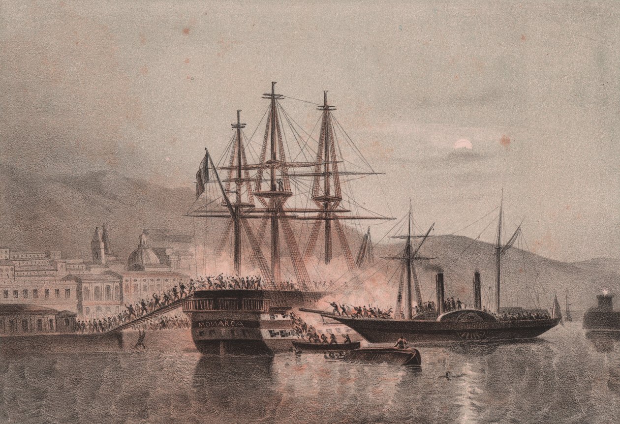 Navire napolitain Monarca attaqué par Tuckery, dans le port de Castellammare - William Walcutt