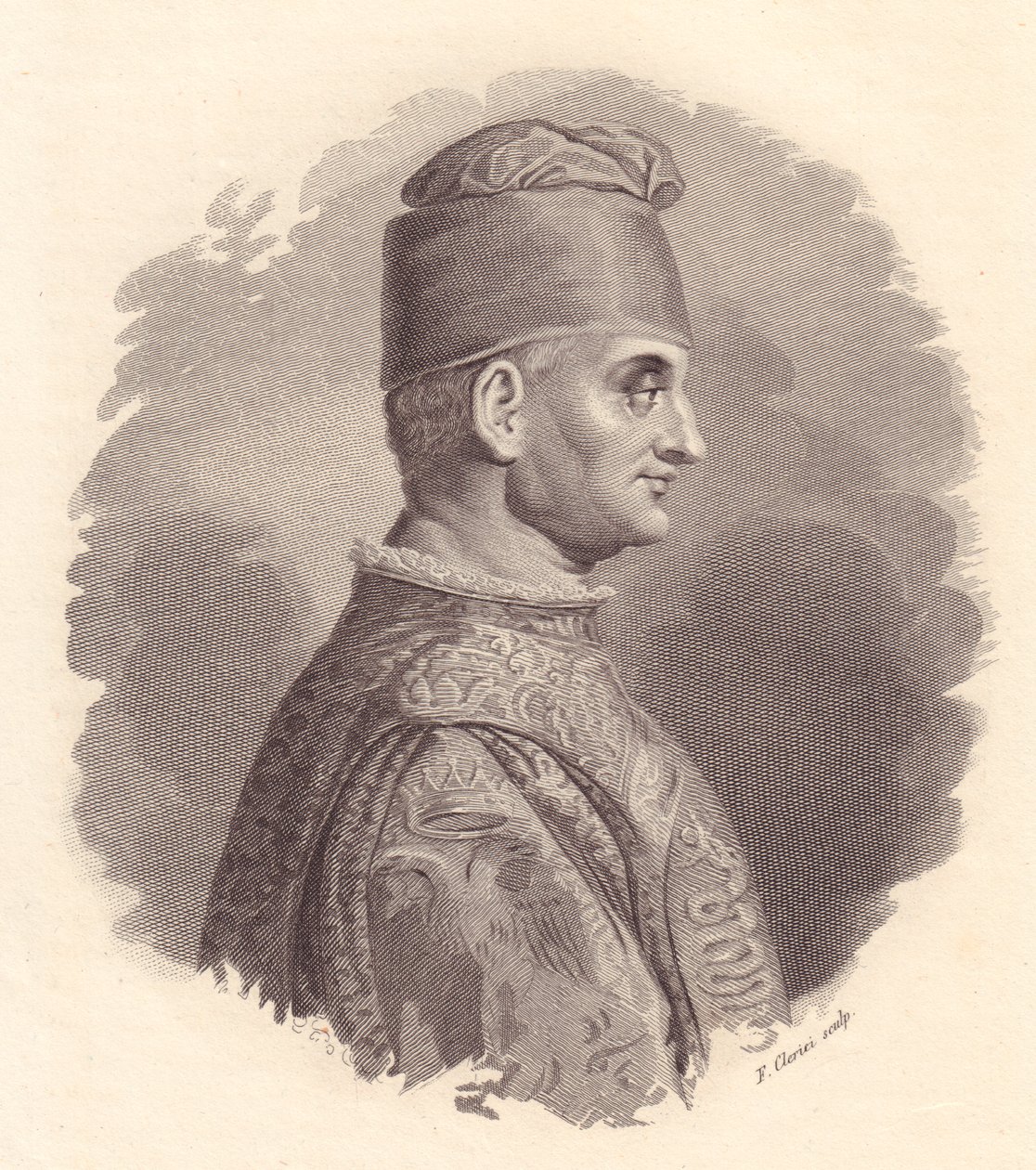 Portrait du duc de Milan, Filippo Maria Visconti (1392-1447), gravure sur cuivre de F Clerici d