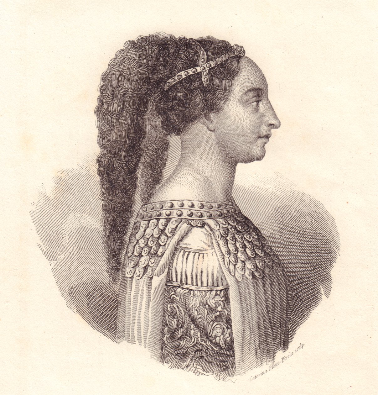 Portrait de la noble italienne Isotta degli Atti (circa 1432-1474), gravure sur cuivre par Caterina Piotti-Pirola - William Walcutt