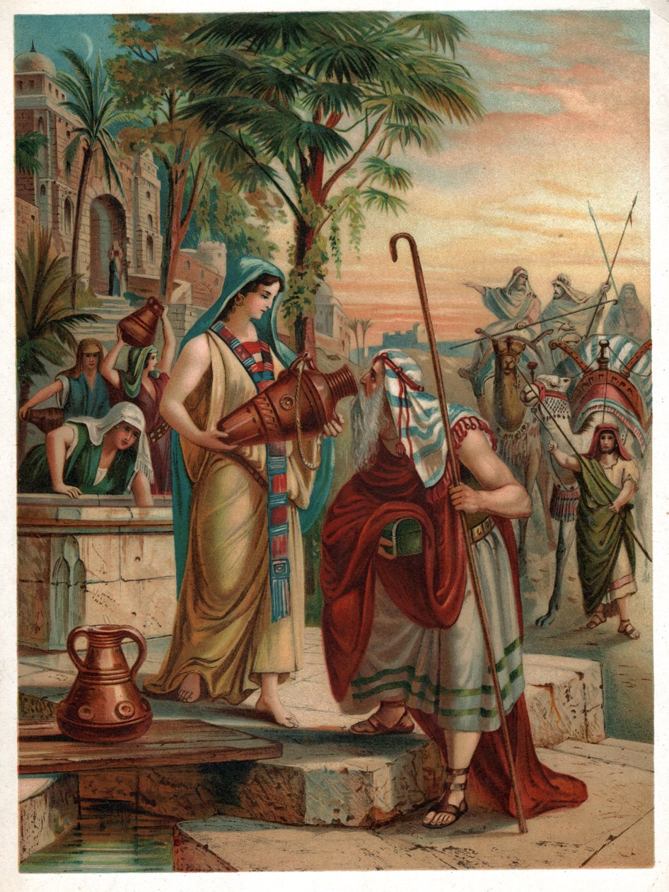 Rebecca au puits, vers 1900 (lithographie) - . .