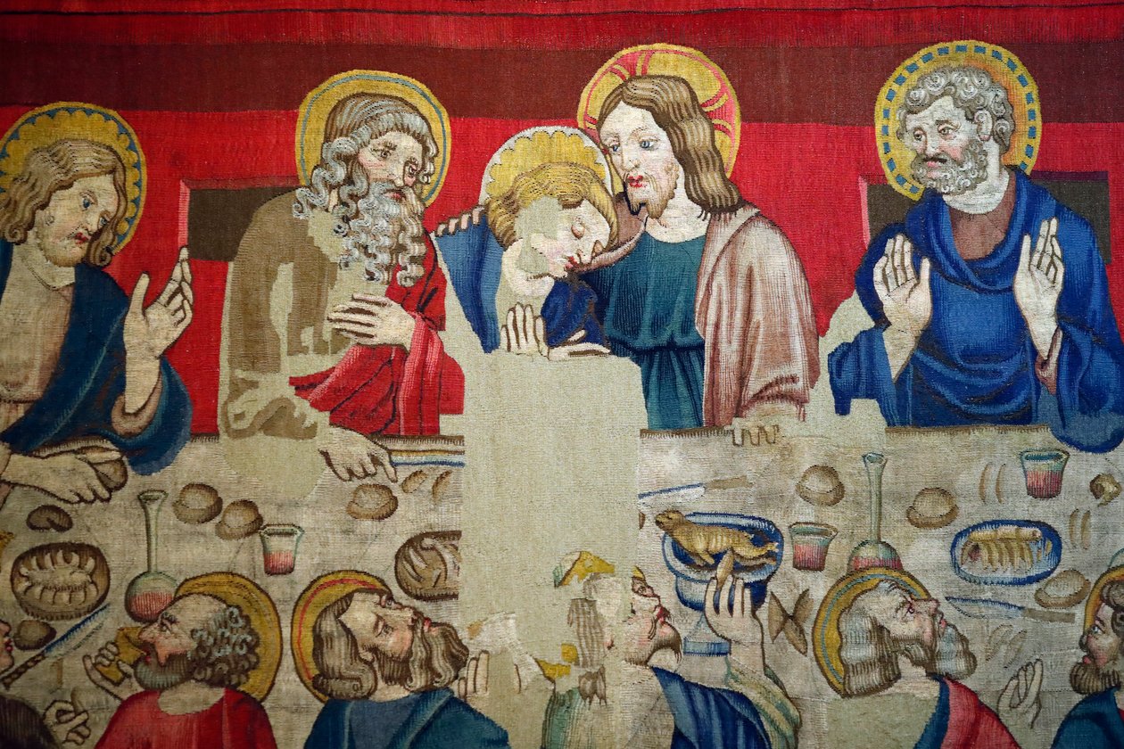 Musée Saint-Marc. Tapisserie en laine avec des épisodes de la Passion du Christ. La dernière cène. - . .