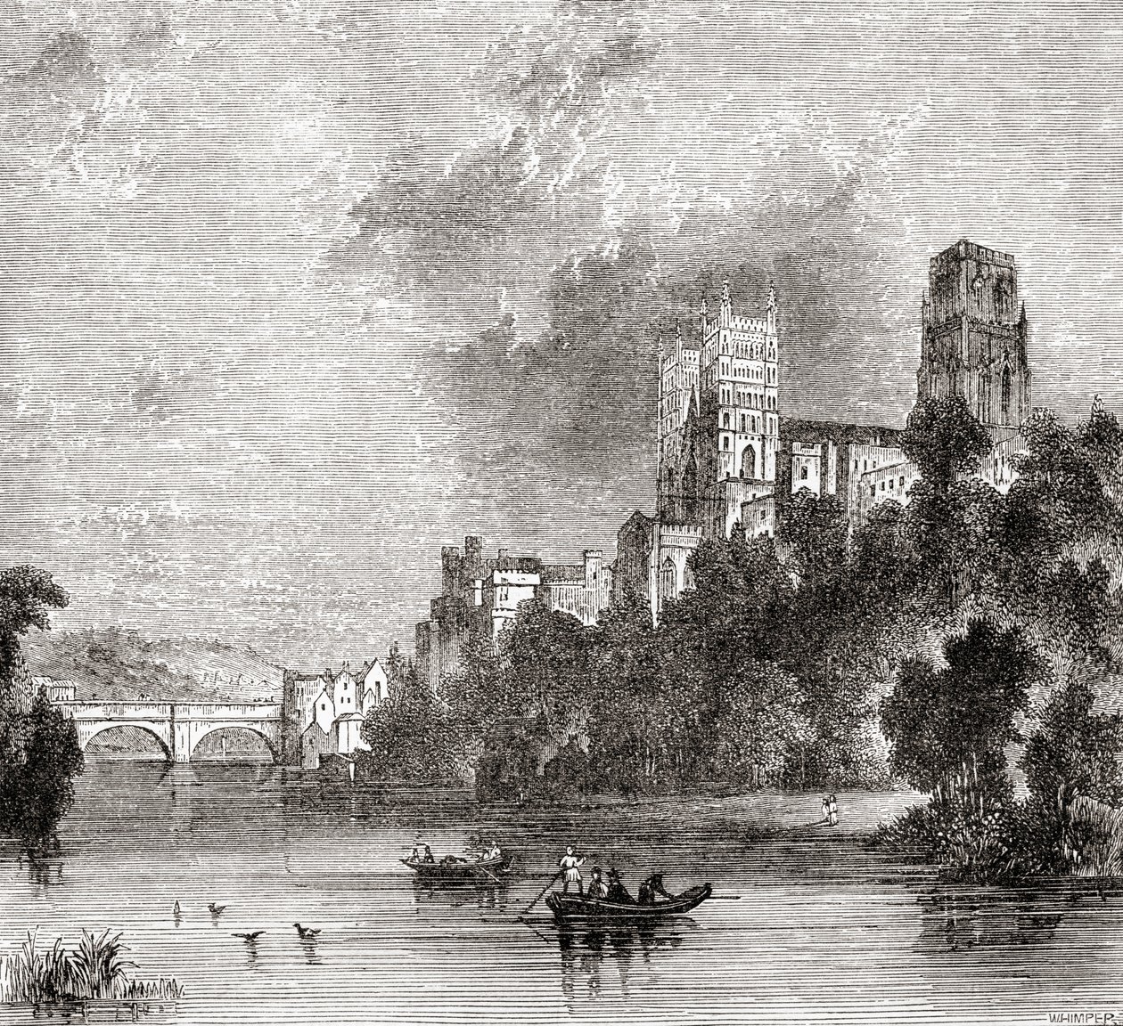 Vue de Durham et de la cathédrale, vue de la rivière Wear, Durham, Angleterre - . .