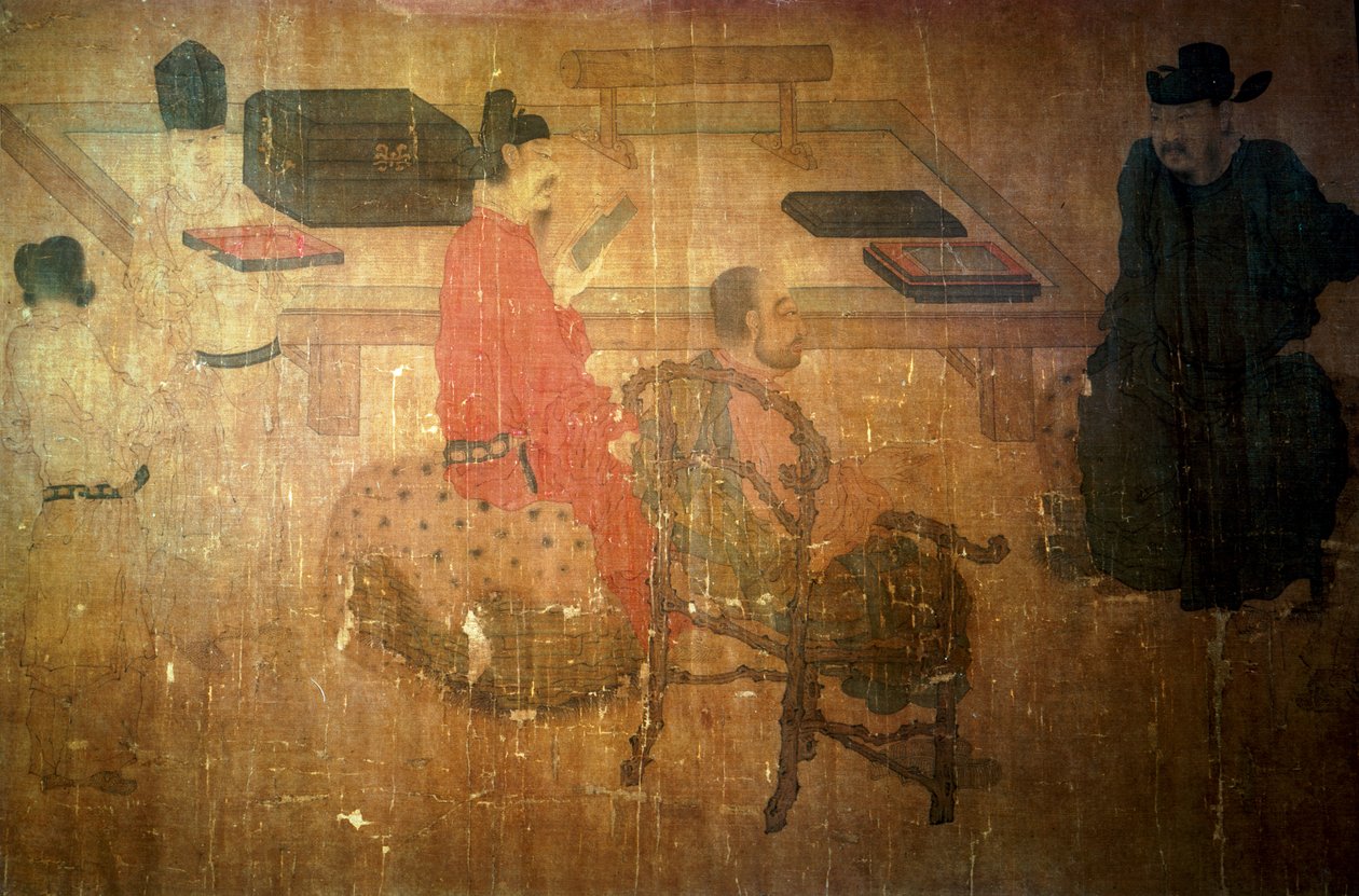 Trois hommes bien lus de Lieou-Li Tang en conversation - after Zhou Wenju