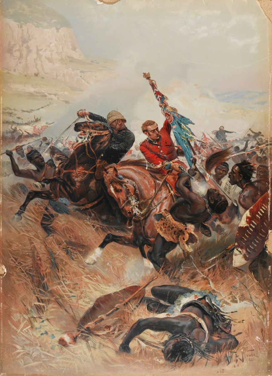 Les lieutenants Melville et Coghill sauvant les couleurs, guerre zouloue de 1879, 1881 - after Alphonse Marie de Neuville