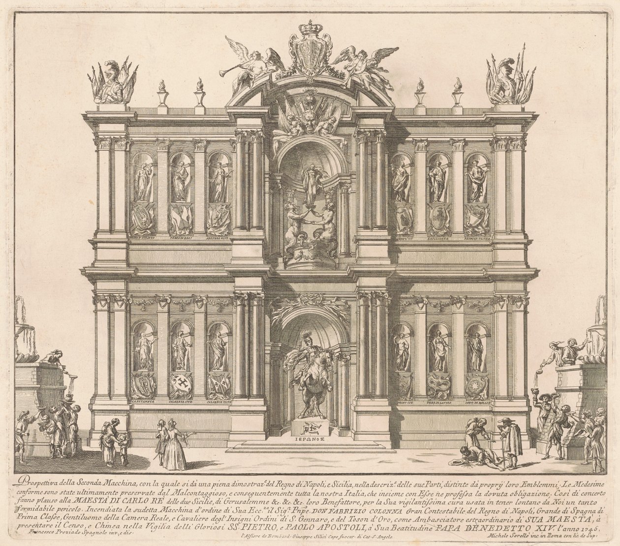 La seconde machine pour la Chinea de 1746 : Les territoires du royaume de Naples - after Francisco Preciado de la Vega Miguel