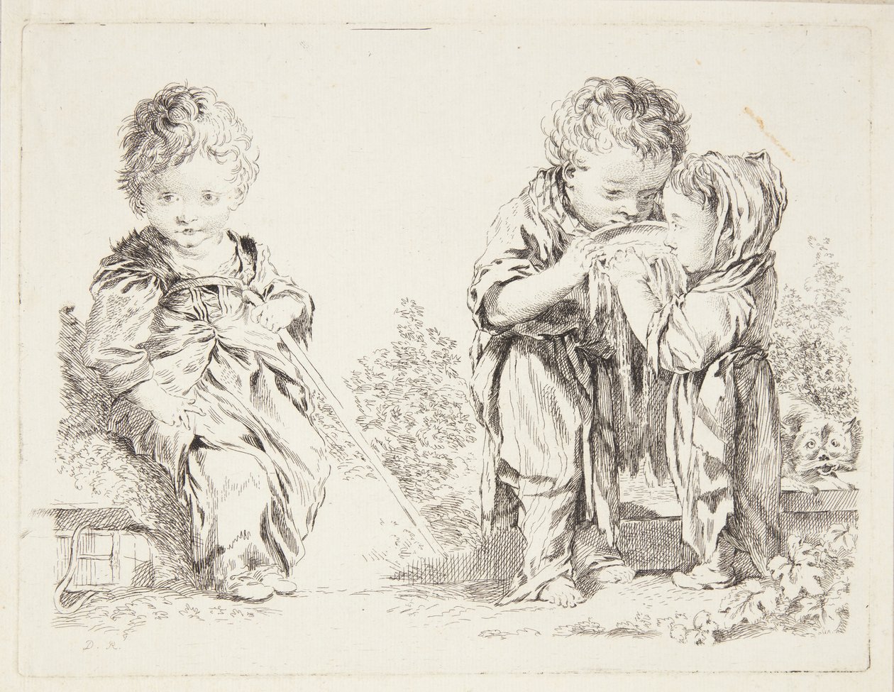 Enfant assis sur une motte de terre et Les petits buveurs de lait - after Francois Boucher