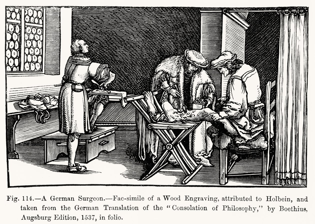 Un chirurgien allemand, de Consolation de Philosophie par Boèce, illustration de Science et Littérature au Moyen Âge et à la Renaissance, écrit et gravé par Paul Lacroix, 1878 - after German School