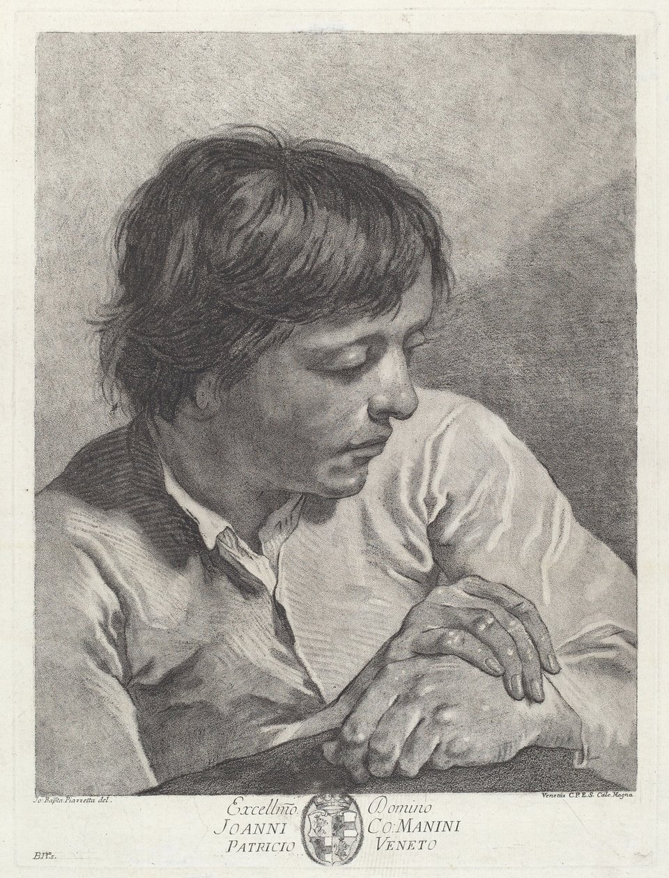 Un jeune homme avec les mains croisées - after Giovanni Battista Piazzetta Pietro Scattaglia and Innocente Alessandri