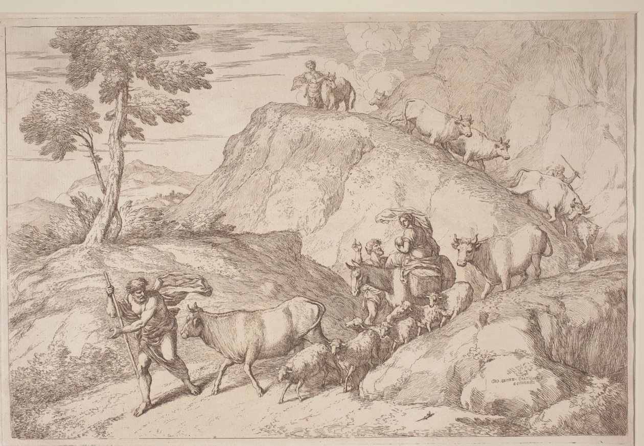 Un vieux berger menant le troupeau - after Giovanni Benedetto Castiglione Gaetano Zompini