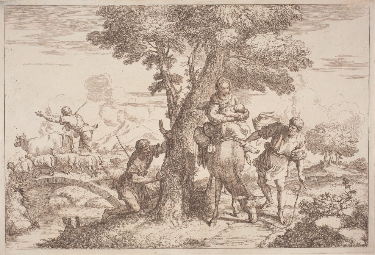 La fuite en Égypte avec un berger regardant derrière un arbre - after Giovanni Benedetto Castiglione Gaetano Zompini