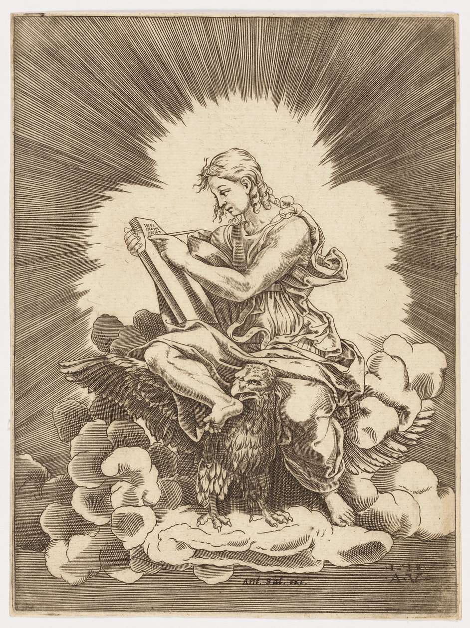 Saint Jean, écrivant, assis sur un aigle - after Giulio Romano