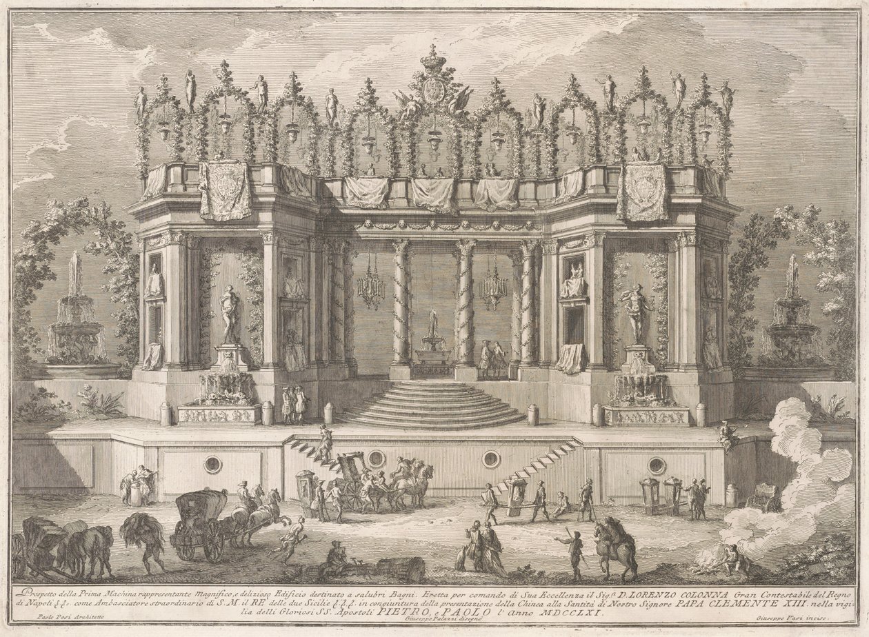 La Prima Macchina pour la Chinea de 1761 : Les Bains salubres - after Giuseppe Palazzi Giuseppe Vasi after Paolo Posi