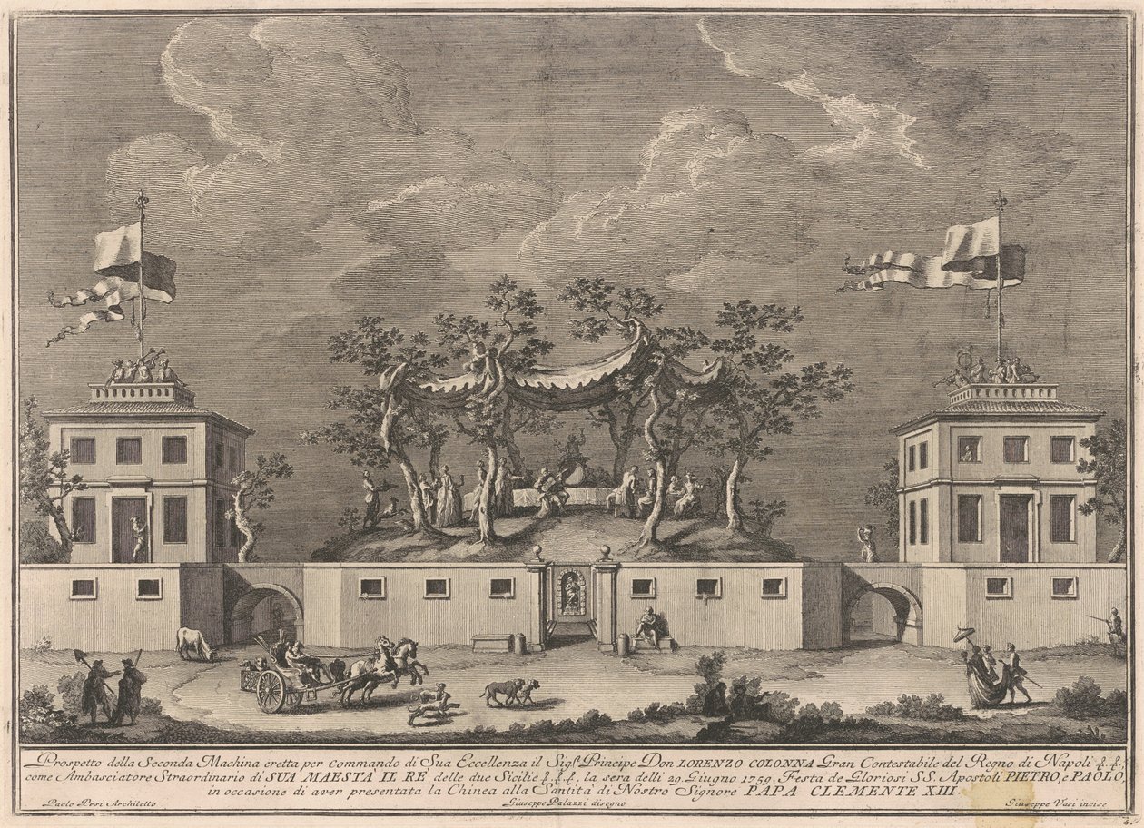 La seconde machine pour la Chinea de 1759 : Une "Deliziosa" avec un Bacchanal - after Giuseppe Palazzi Giuseppe Vasi after Paolo Posi