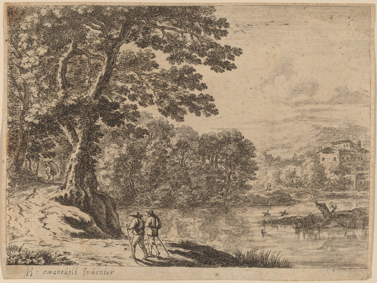 Deux voyageurs et un colporteur - after Herman van Swanevelt