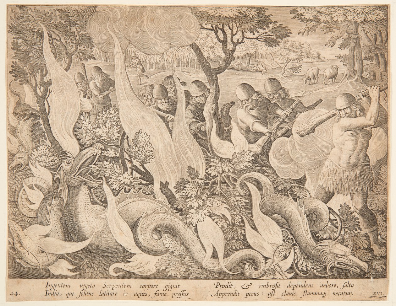 Serpents combattant avec le feu - after Jan van der Straet, called Stradanus