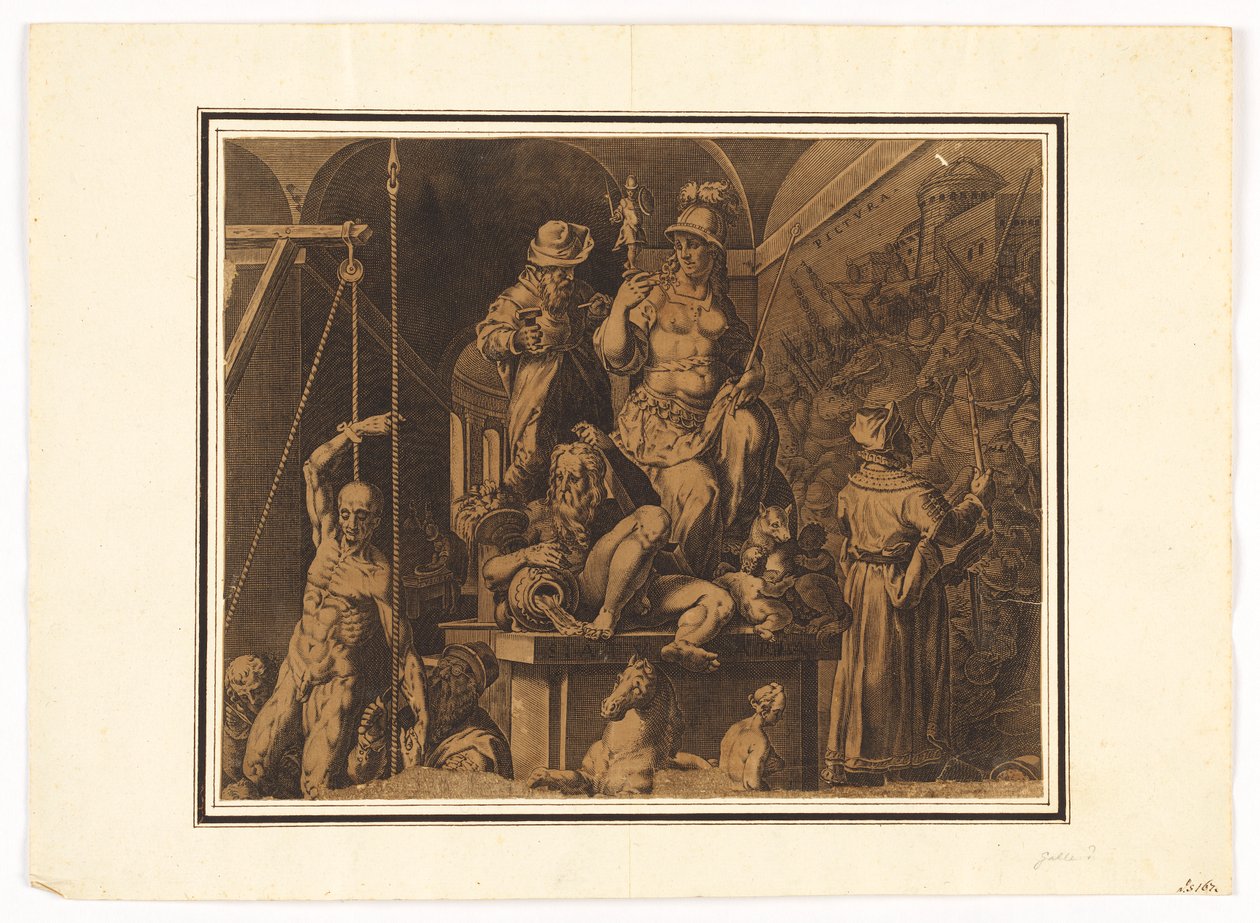 Les praticiens des arts visuels (moitié supérieure de la feuille déchirée) - after Jan van der Straet, called Stradanus