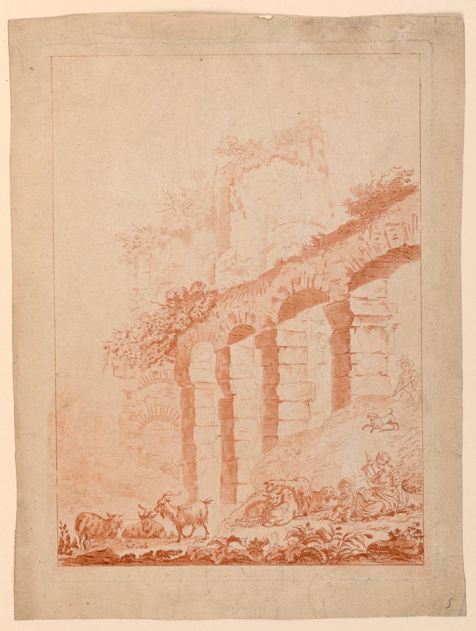 Bergers dans un paysage avec des ruines - after Jean Baptiste Huet