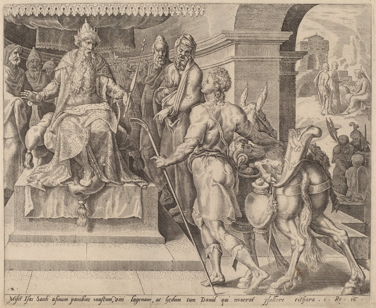 David apportant des présents de son père à Saül - after Maerten van Heemskerck