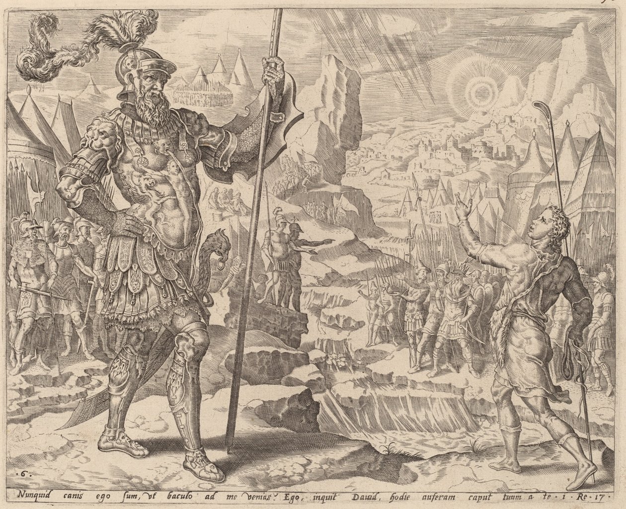 David rencontrant Goliath - after Maerten van Heemskerck
