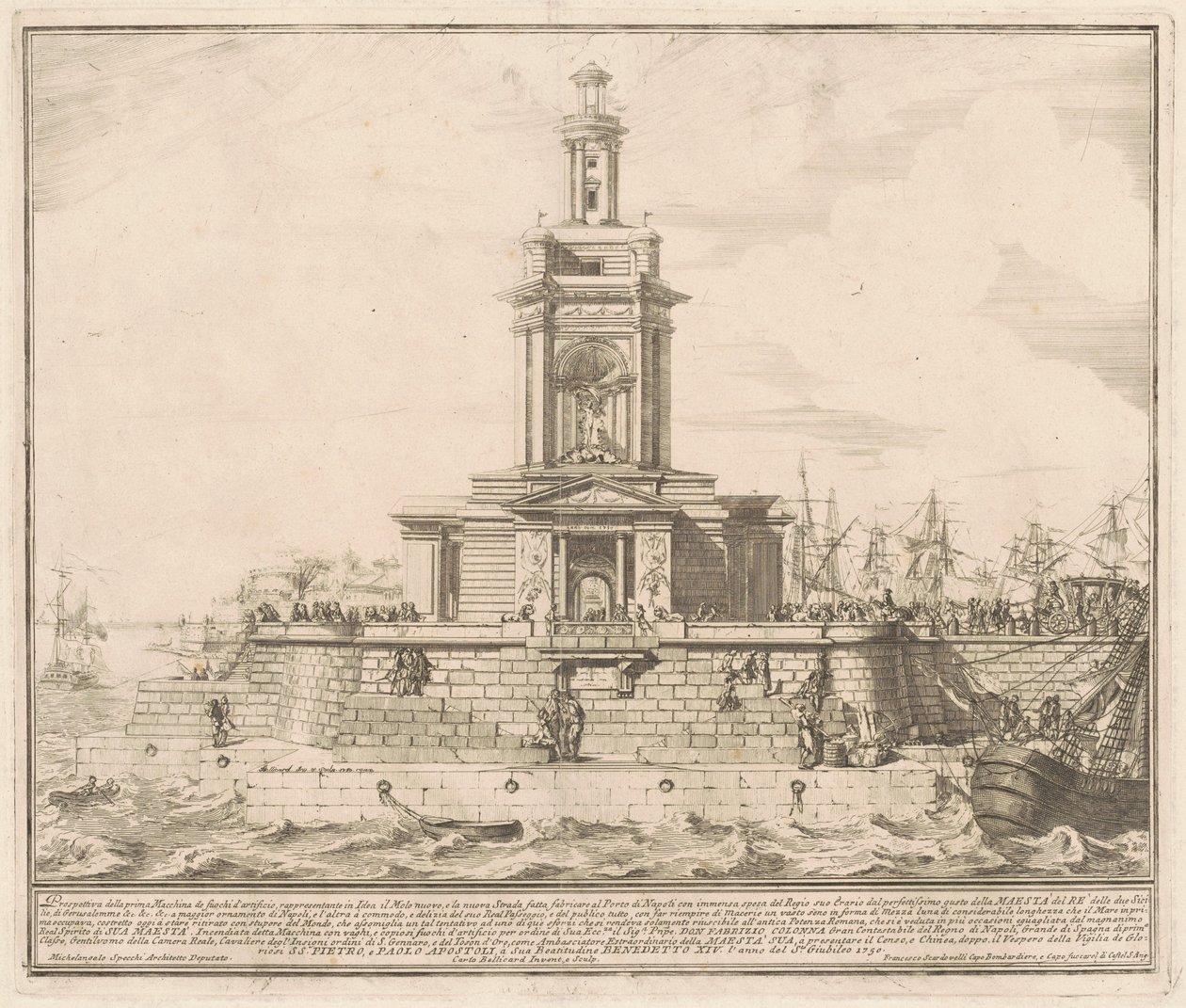 La Prima Macchina pour la Chinea de 1750 : Le nouveau quai de Naples - after Michelangelo Specchi Jérôme Charles Bellicard